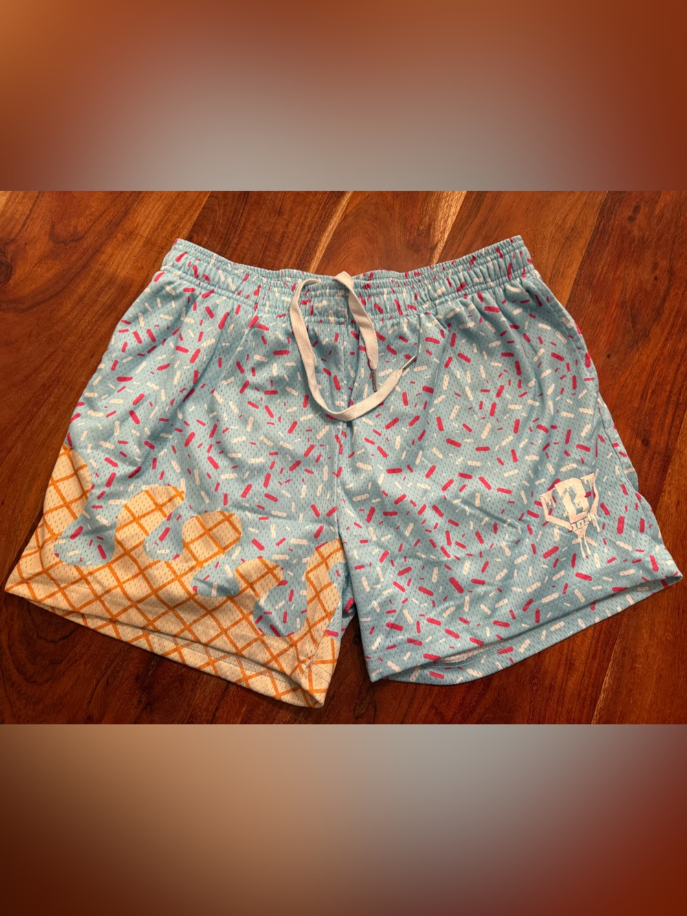 Baseball Lifestyle 101 Ice Cream Sprinkle Mesh Athletic Shorts Men’s Medium Blue
